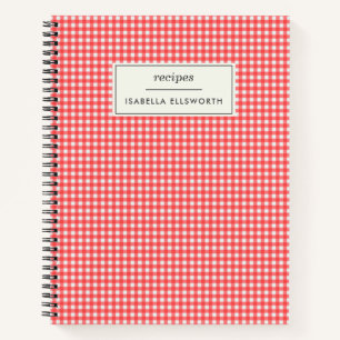 Cuaderno Receta Personalizada de Cuadros Vichy Rojo Retro A