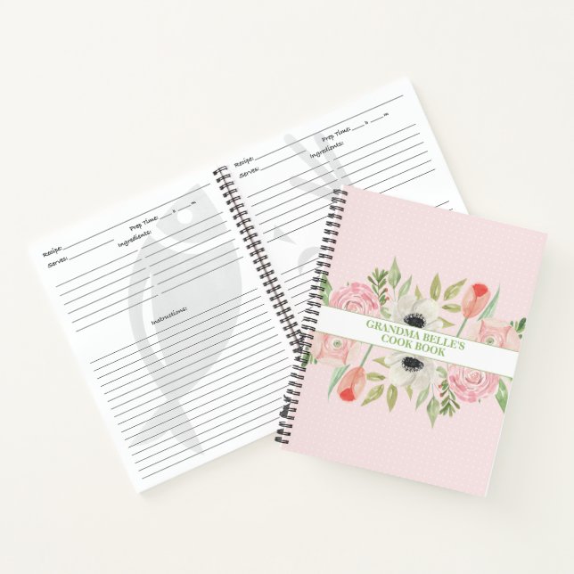 Cuaderno Receta personalizada de dot de floral y polka (Interior)