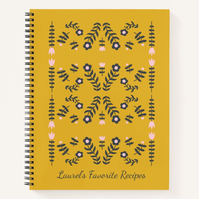 Cuaderno Receta personalizada de flor escandinava amarilla (Anverso)