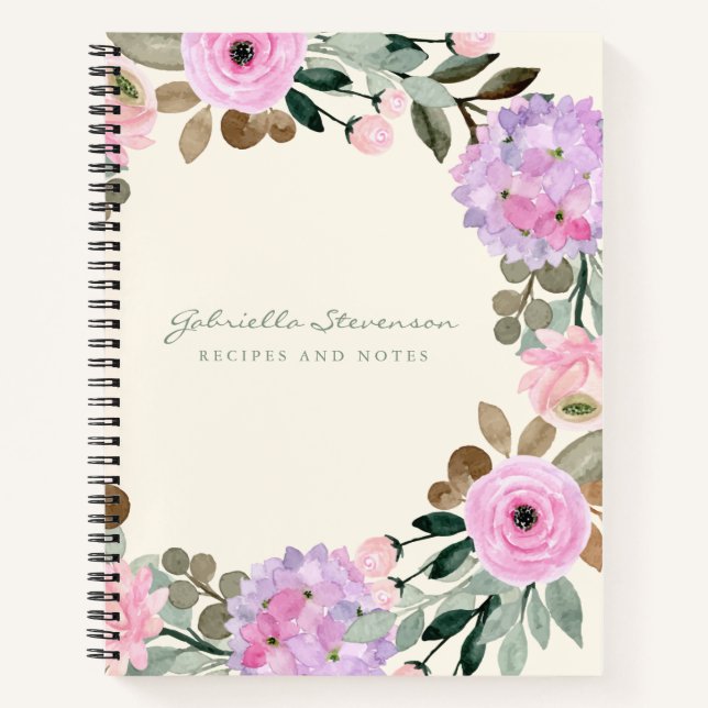 Cuaderno Receta personalizada de flor rosa y lagarto (Anverso)