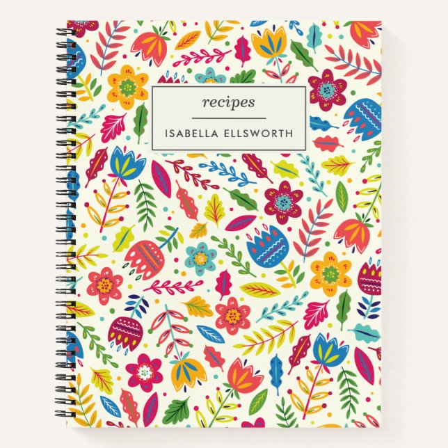 Cuaderno Receta personalizada de floral barata escandinava (Anverso)