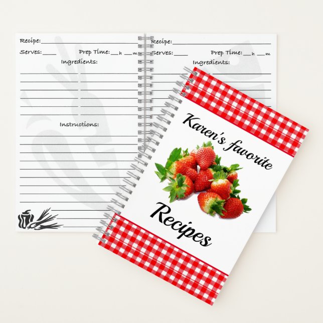 Cuaderno Receta personalizada de fresa de Gingham roja (Interior)