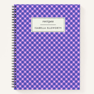 Cuaderno Receta personalizada de Gingham Plaid púrpura Cuta