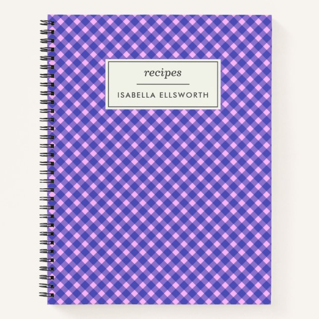 Cuaderno Receta personalizada de Gingham Plaid púrpura Cuta (Anverso)