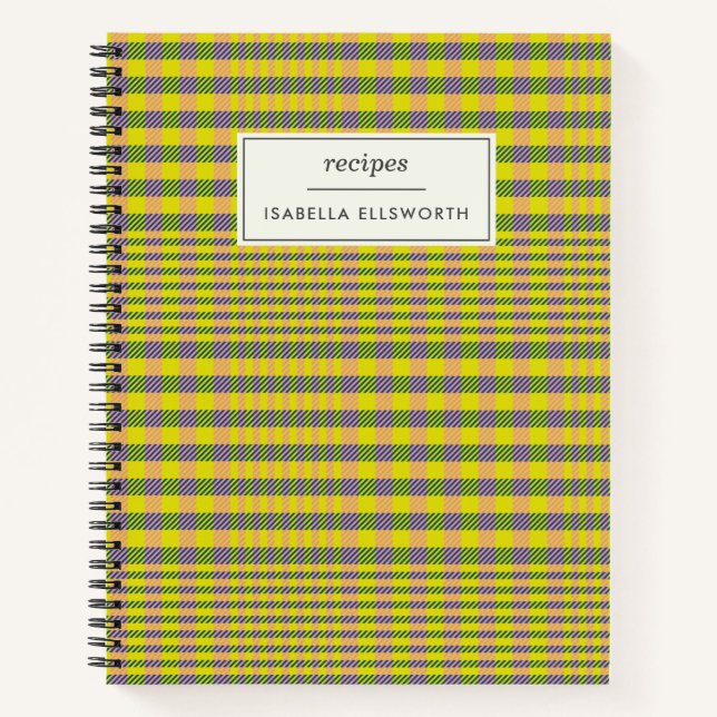 Cuaderno Receta personalizada de Kitchen Yellow Plaid Retro (Anverso)