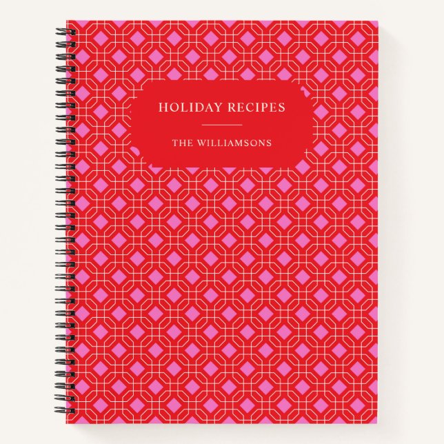 Cuaderno Receta personalizada de Navidad Retro Rojo Fiesta (Anverso)