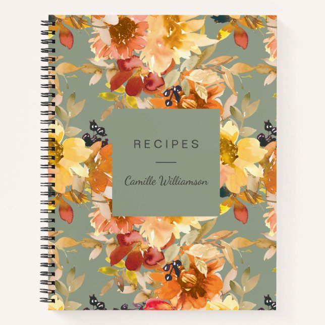Cuaderno Receta personalizada de otoño floral otoño Sage Gr (Anverso)