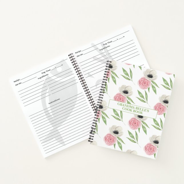 Cuaderno Receta personalizada de patrón floral cúbico (Interior)