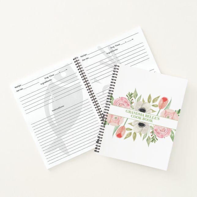 Cuaderno Receta personalizada de patrón floral cúbito (Interior)