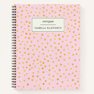 Cuaderno Receta personalizada de Punto de Polka Oro Rosa de