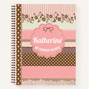 Cuaderno Receta personalizada de puntos de polka rosa rosad