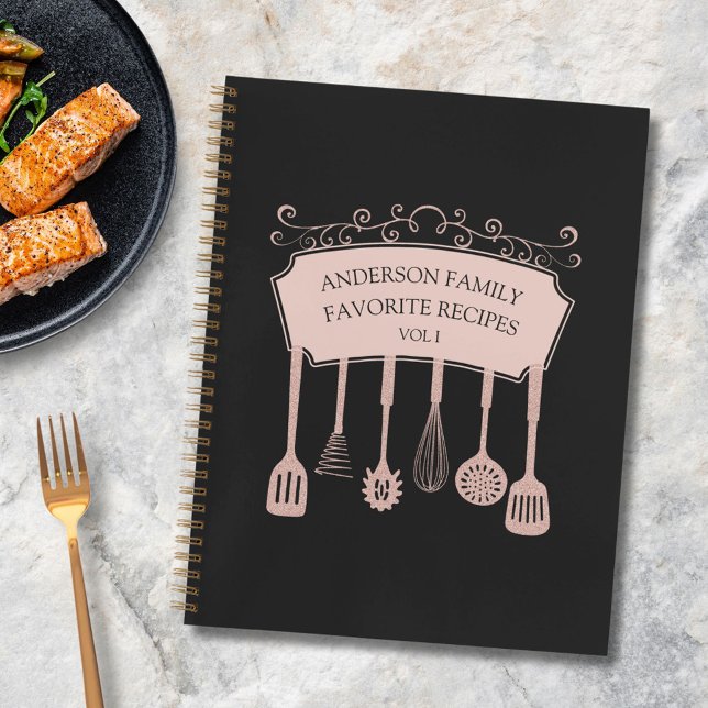 Cuaderno Receta personalizada de utensilios de cocina Rosa  (In situ)