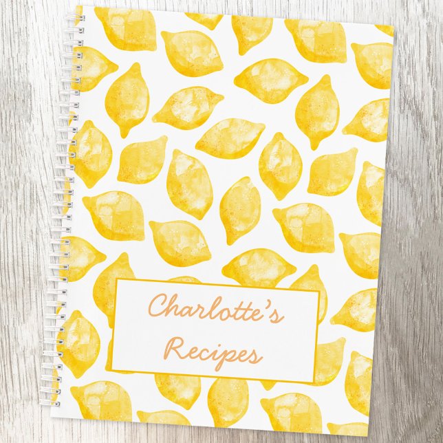 Cuaderno Receta personalizada del patrón limón acuarela (Watercolor lemon pattern personalized name recipe book)