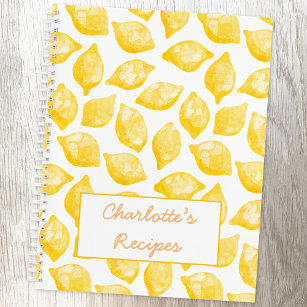 Cuaderno Receta personalizada del patrón limón acuarela