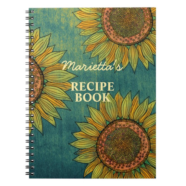 Cuaderno Receta personalizada del verde del girasol rústico (Frente)