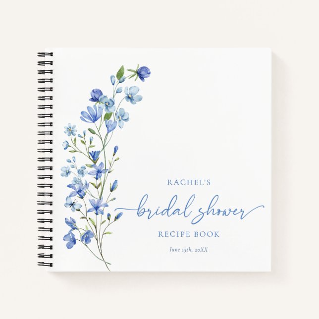 Cuaderno Receta personalizada Dusty Blue Wildflower (Anverso)