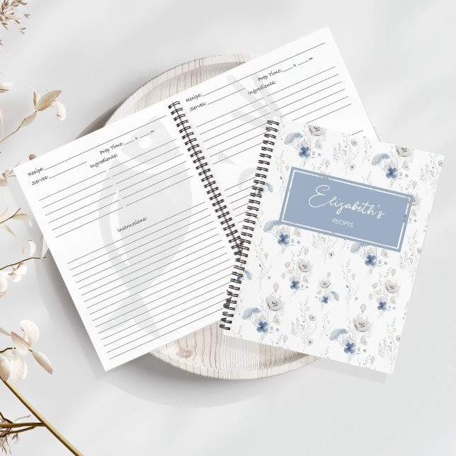 Cuaderno Receta personalizada Floral azul silvestre (Subido por el creador)