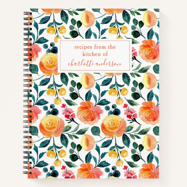 Cuaderno Receta Personalizada Floral Cocina Casera Comida F (Anverso)
