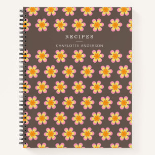 Cuaderno Receta Personalizada Flores Retro Boho Marrón