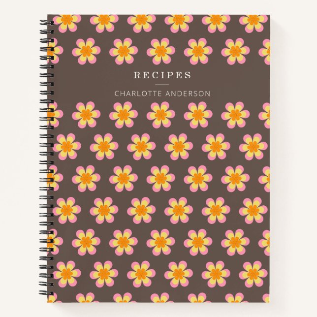 Cuaderno Receta Personalizada Flores Retro Boho Marrón (Anverso)