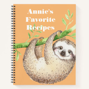Cuaderno Receta personalizada Happy Sloth Watercolor