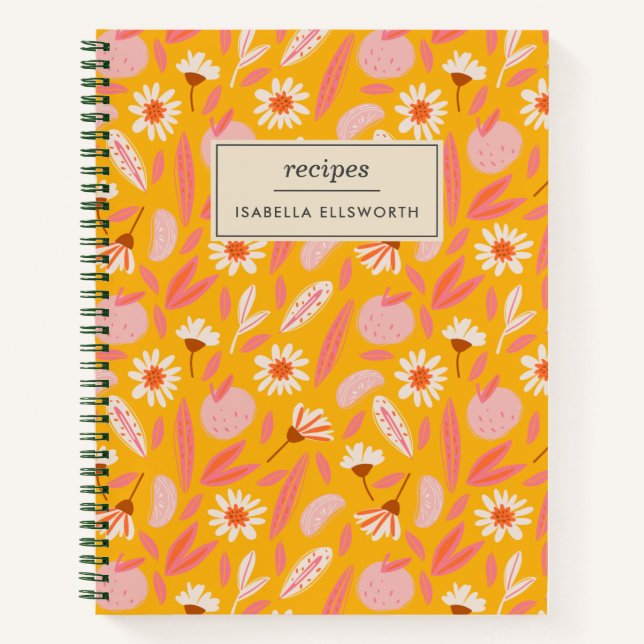 Cuaderno Receta personalizada Patrón Floral Retro Jugativo (Anverso)