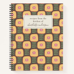 Cuaderno Receta personalizada Retro 70s Floral Pattern Brow