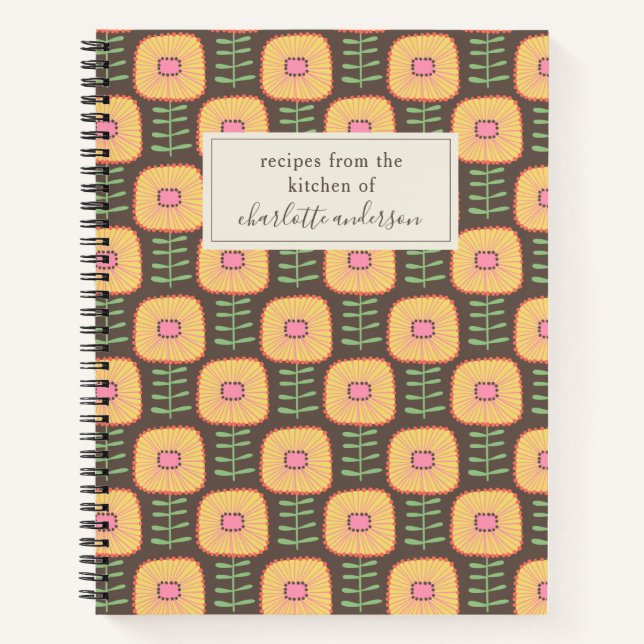 Cuaderno Receta personalizada Retro 70s Floral Pattern Brow (Anverso)