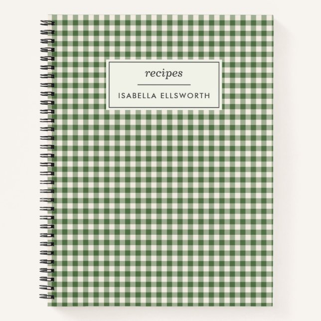 Cuaderno Receta personalizada Retro Green Gingham Plaid (Anverso)