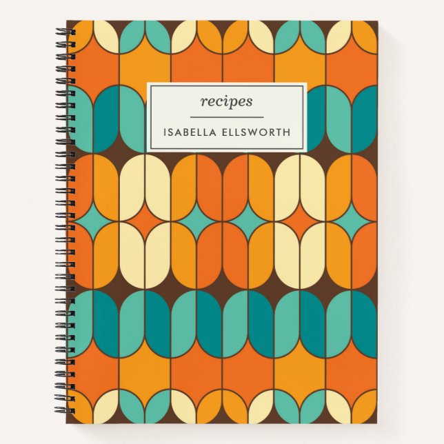 Cuaderno Receta personalizada Retro Mid Century Mod Naranja (Anverso)