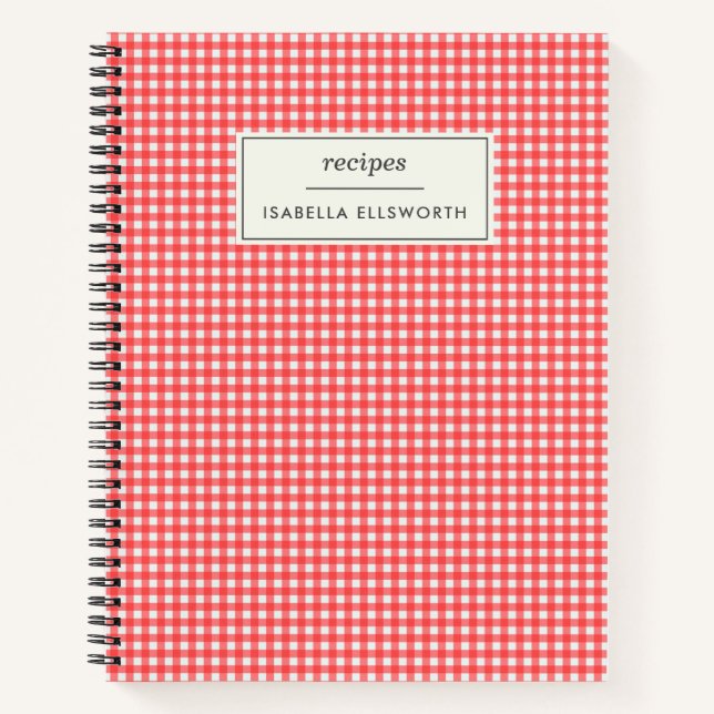 Cuaderno Receta personalizada Retro Red Gingham Plaid (Anverso)