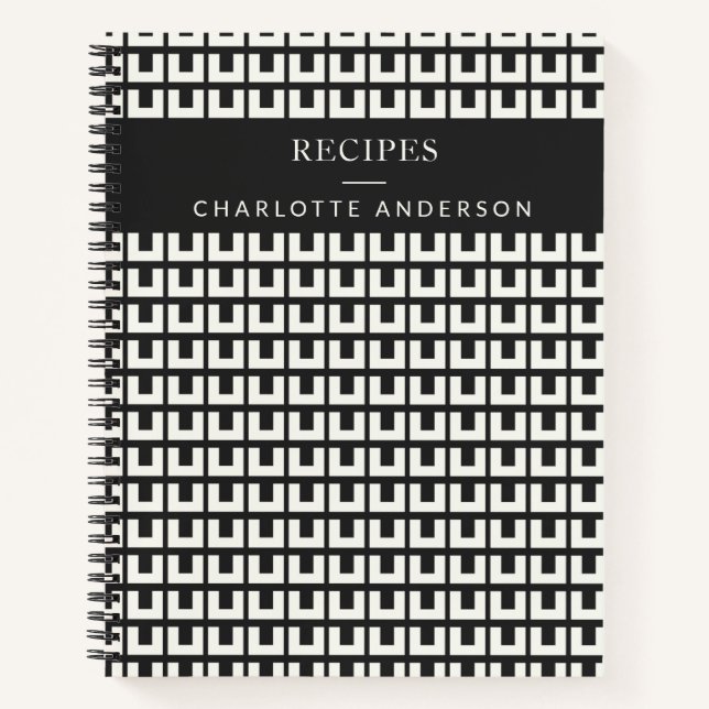 Cuaderno Receta Retro Black White Geometric Mid Century Mod (Anverso)