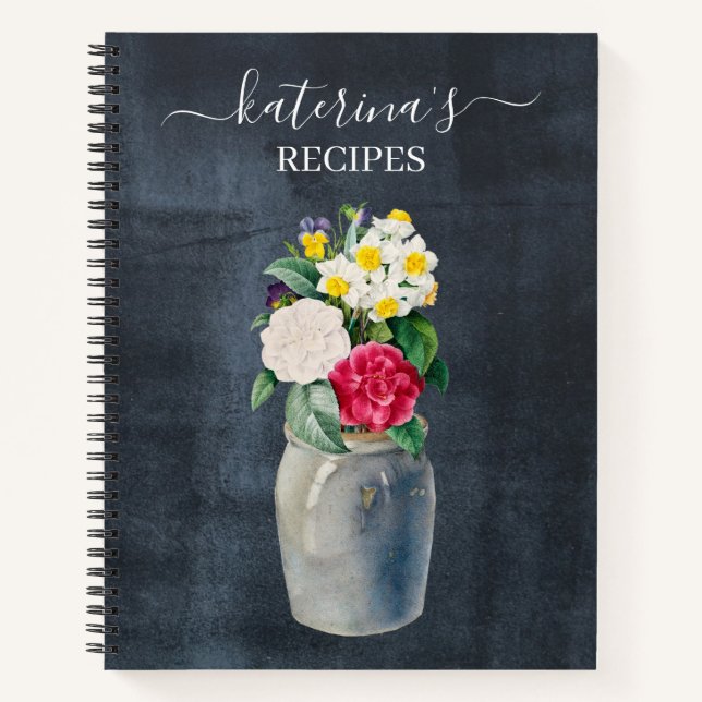 Cuaderno Receta Retro Chalkboard Watercolor Wildflowers (Anverso)