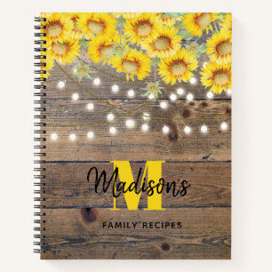Cuaderno Receta Rustic Sunflowers Wood String Lights