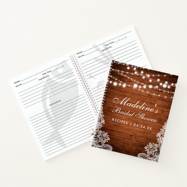 Cuaderno Receta Rústica Bridal Shower Wood Lights Lace (Interior)