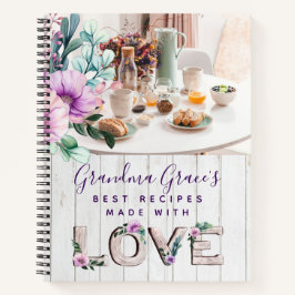 Cuaderno Receta rustica de flores moradas para abuela