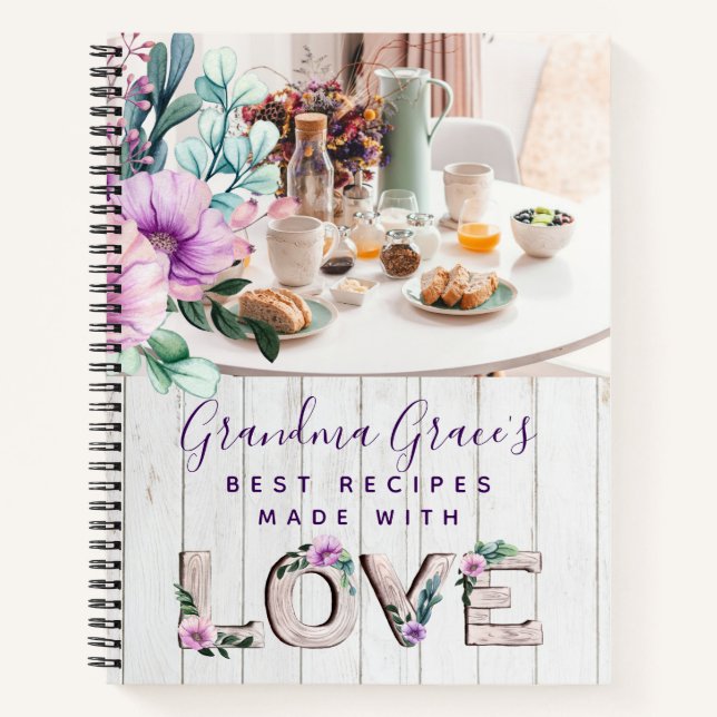 Cuaderno Receta rustica de flores moradas para abuela (Anverso)