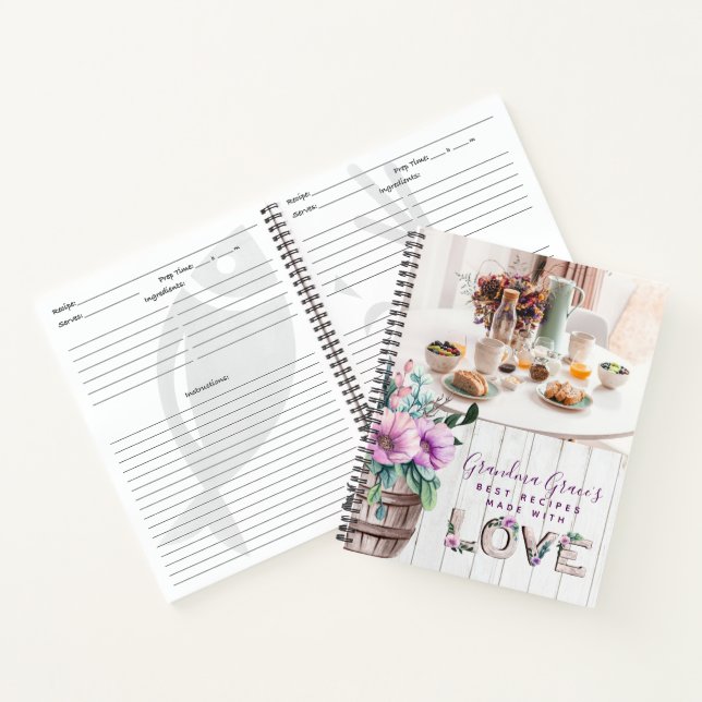 Cuaderno Receta rustica de flores moradas para abuela (Interior)