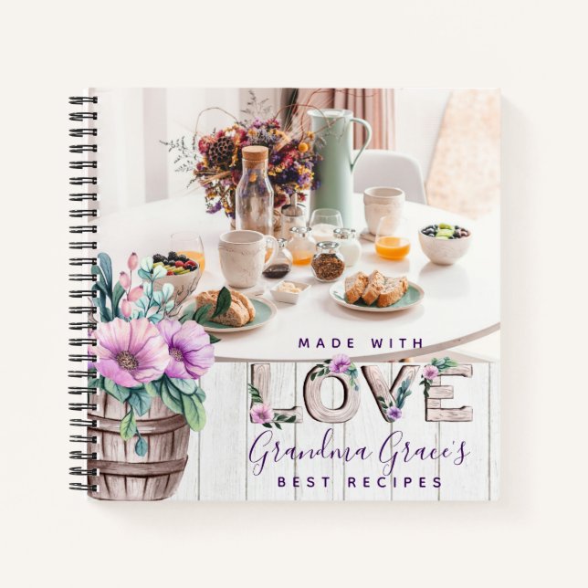 Cuaderno Receta rustica de flores moradas para abuela (Anverso)