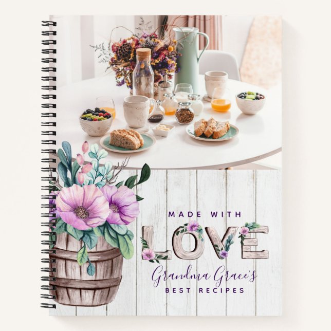 Cuaderno Receta rustica de flores moradas para abuela (Anverso)