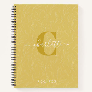 Cuaderno Receta rústica de monograma botánico amarillo es