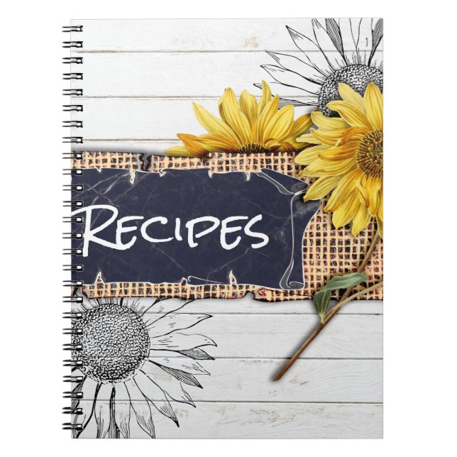 Cuaderno Receta rústica del girasol de madera y de la (Frente)