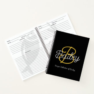 Cuaderno Receta sencilla de monograma con guión negro y dor