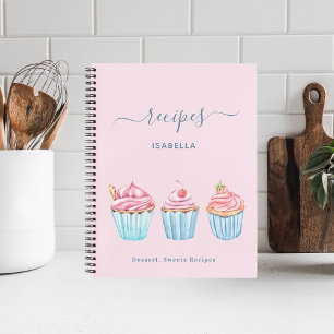 Cuaderno Receta sonrojo rosa horneado quequitos azules nomb