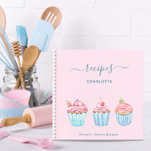 Cuaderno Receta sonrojo rosa horneado quequitos azules nomb