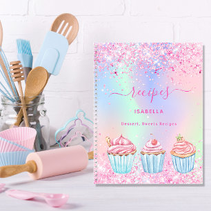 Cuaderno Receta sonrojo rosa pastelitos de purpurina de hor