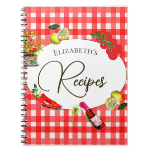 Cuaderno Receta Tema italiano Lemon Rojo Blanco Botánico