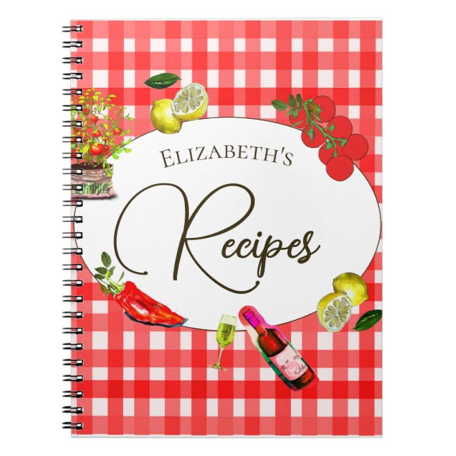 Cuaderno Receta Tema italiano Lemon Rojo Blanco Botánico (Frente)