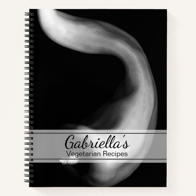 Cuaderno Receta vegetariana de Pepper Blanco y Negro (Anverso)