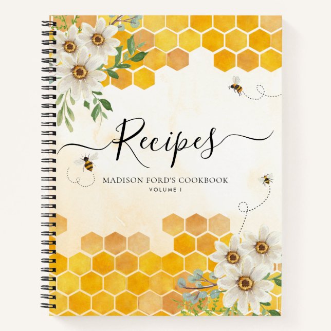 Cuaderno Recetación de Bumble Bee Amarillo de Honeycomb flo (Anverso)